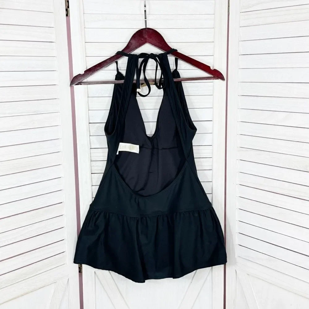 Kate Spade‎ Crescent Bay High Neck Swim Dress Swimsuit Black Small One Piece
